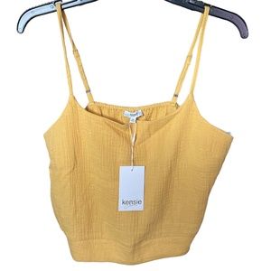 Kensie Jeans Crop Top Marigold Yellow Medium NWT